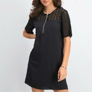 Avec Les Filles Black Lace Zip-Front Dress Sz M